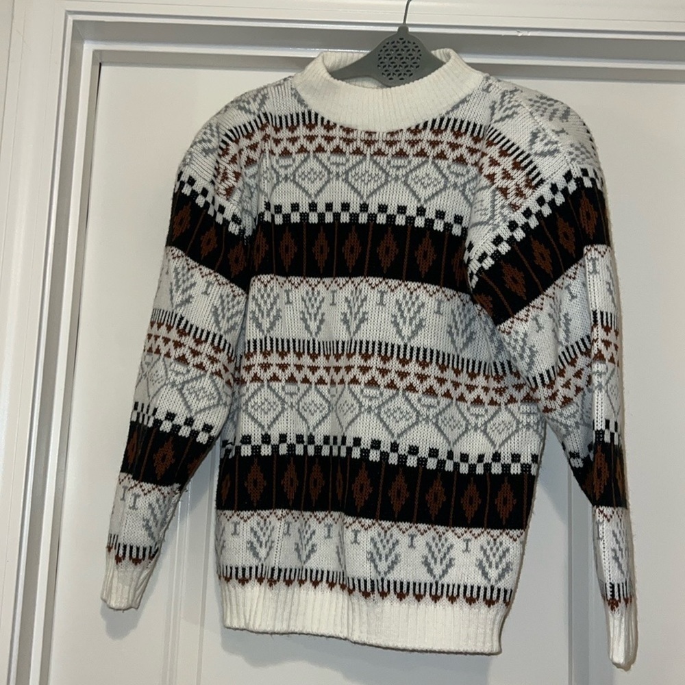 Vtg 80s Sweater La Vista Womens Sz M/L Acrylic Knit Geometric Multicolor USA